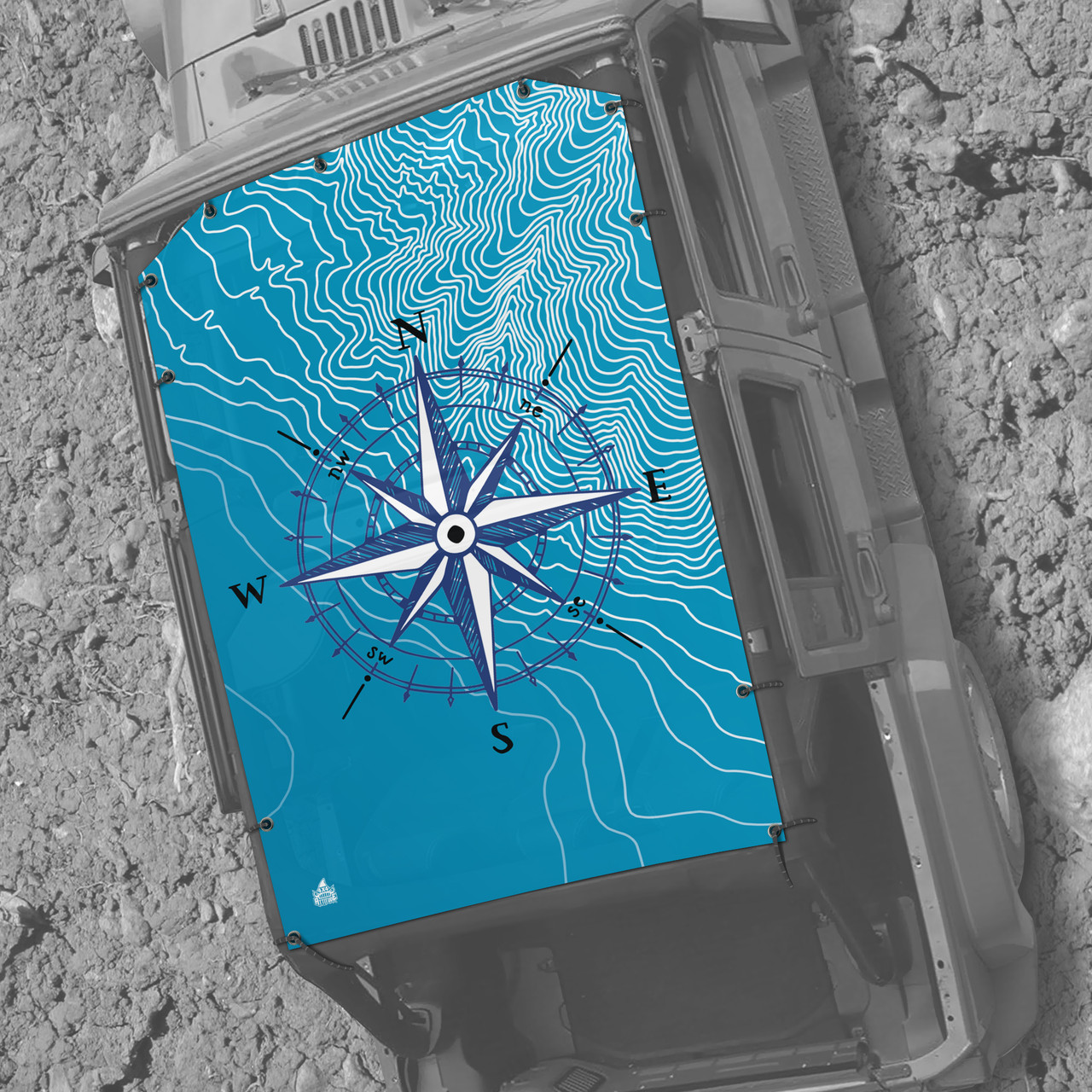 Compass Hand Drawn - JK 4 Door Sunshade | 4x4 Attitude