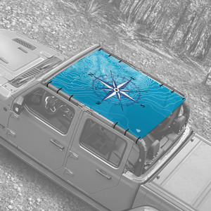 Compass Hand Drawn Blue JT Truck Jeep Sunshade Compass Hand Drawn Blue JT Truck Jeep Sunshade