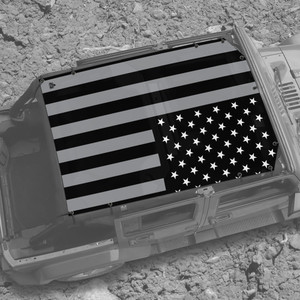 Grey and Black US Flag - JK 4 Door Full Sunshade Grey and Black US Flag - JK 4 Door Full Sunshade