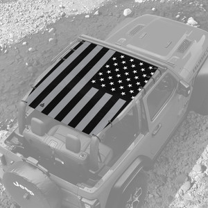 Grey and Black US Flag- JL 2 Door Full Sunshade Grey and Black US Flag- JL 2 Door Full Sunshade