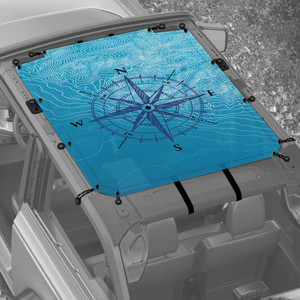 Compass Hand Drawn Blue Sunshade for 2 Door Ford Bronco Compass Hand Drawn Blue Sunshade for 2 Door Ford Bronco
