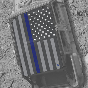 US Flag Blue Line JK 4 Door Jeep Sunshade US Flag Blue Line JK 4 Door Jeep Sunshade