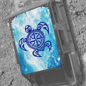 Tribal Turtle Blue JK 4 Door Jeep Sunshade Tribal Turtle Blue JK 4 Door Jeep Sunshade
