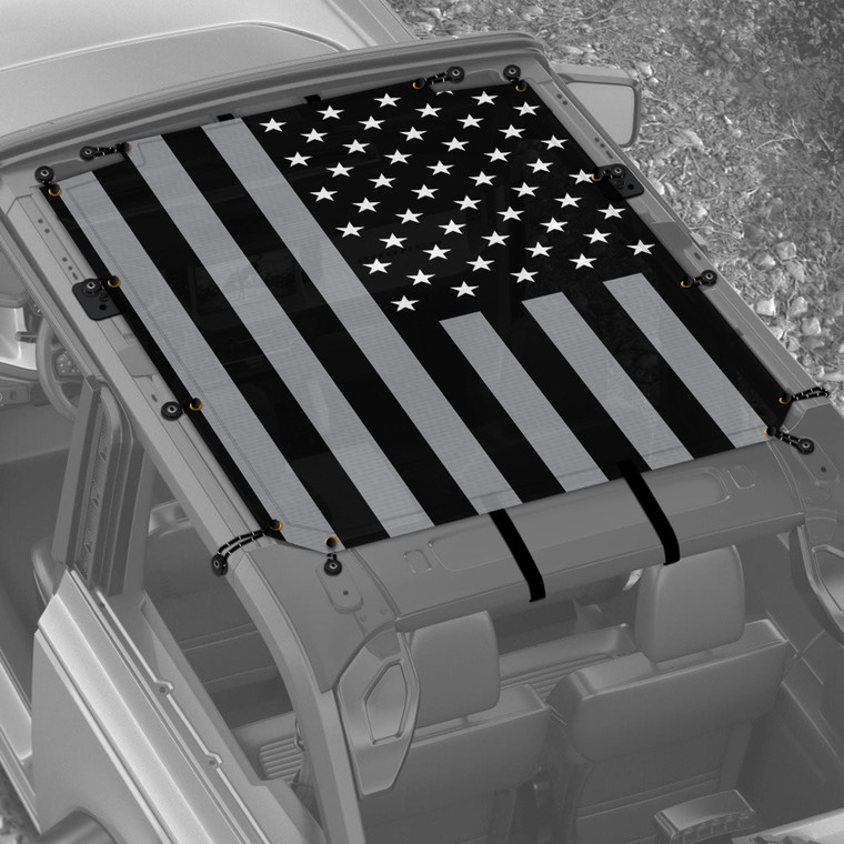 Black and White USA Flag Sunshade for 2 Door Ford Bronco