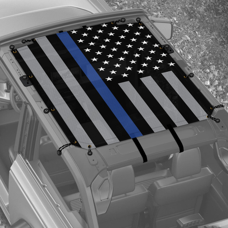 USA Blue Line Flag Sunshade for 2 Door Ford Bronco
