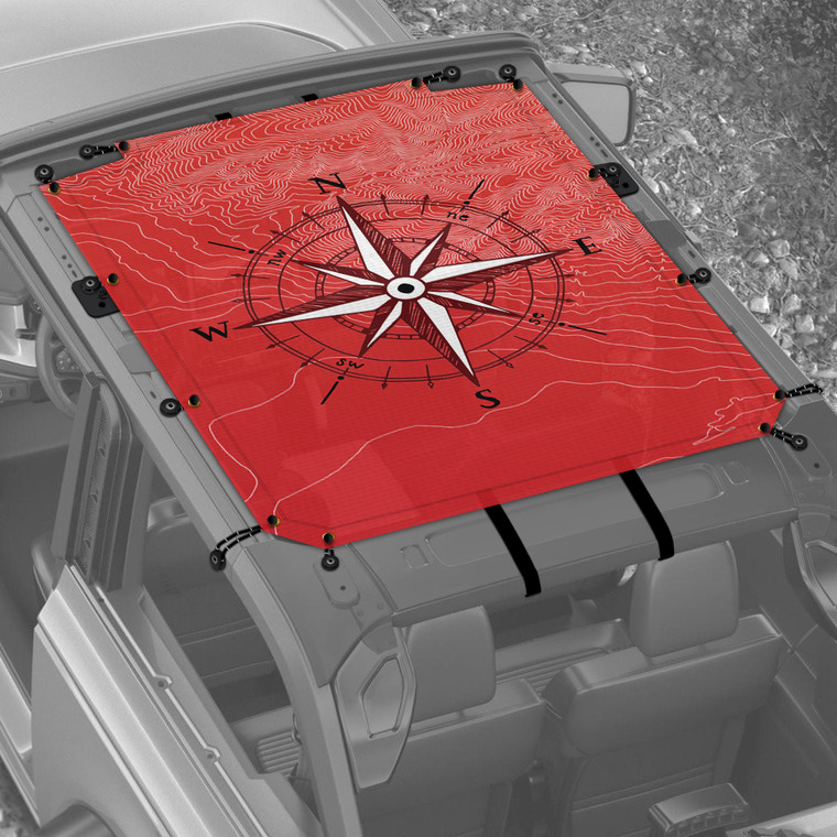 Compass Hand Drawn Red Sunshade for 2 Door Ford Bronco