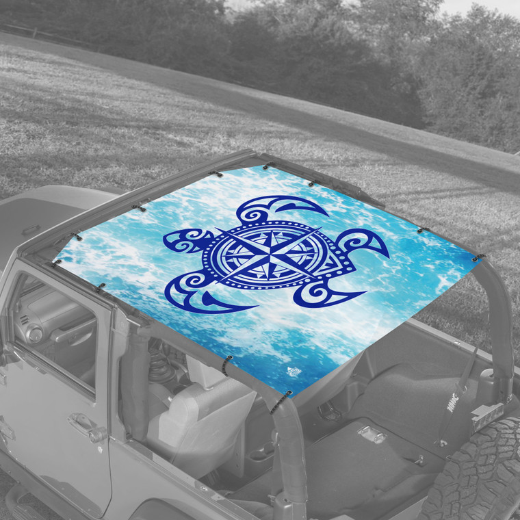 Tribal Turtle Blue JK 2 Door Jeep Sunshade