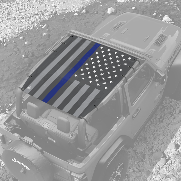 US Flag Blue Line JL 2  Door Jeep Sunshade