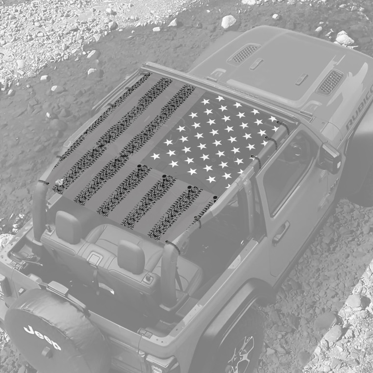 US Flag Grey Tire Treads - JL 2  Door Sunshade