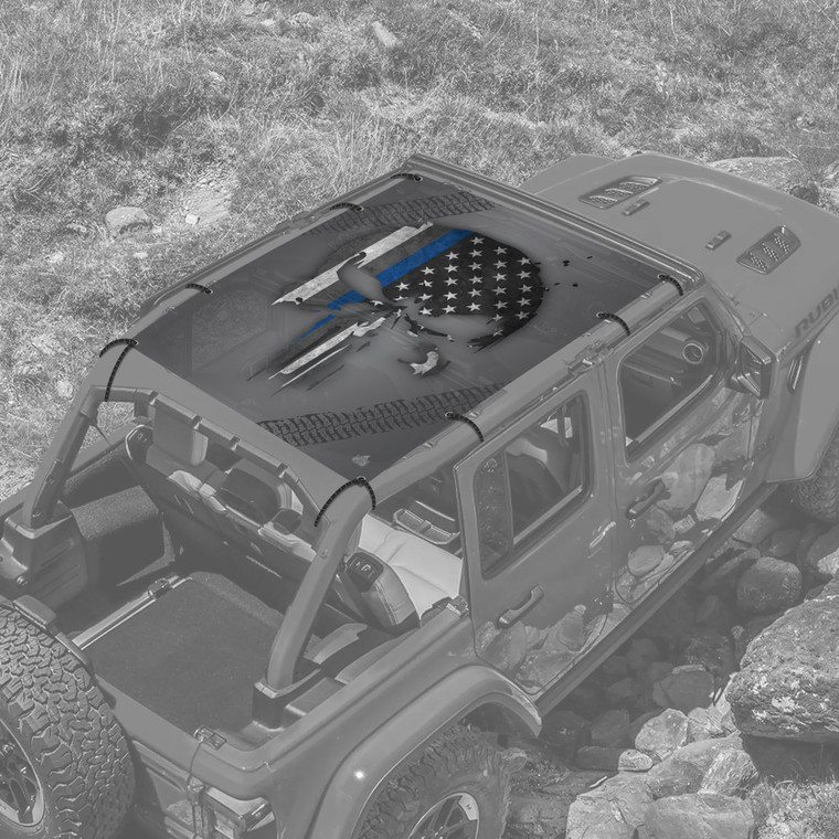 Punisher Blue Line USA JL 4 Door Jeep Full Sunshade