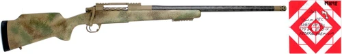 SOLD! Carbon Rifleman in 7 PRC, long-range precision rifle with a camouflage pattern stock and carbon fiber barrel.