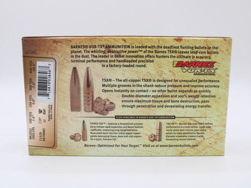 7mm Rem Mag Barnes Vor-tx 160gr TSX, bullet packaging featuring product description and specifications.
