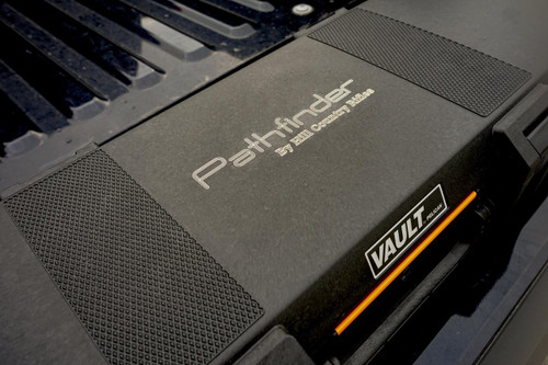 V770 Vault Custom Cut Pathfinder Case, close-up of the textured surface and Vault logo on the case.