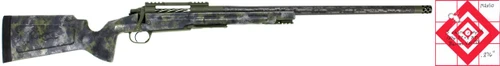 SOLD! Carbon Hunter in 300 Win Mag, military camouflage-patterned rifle with synthetic stock and long barrel.