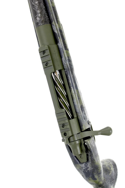 SOLD! Carbon Hunter in 300 Win Mag, close-up view of the rifle's bolt action and camouflage stock design.