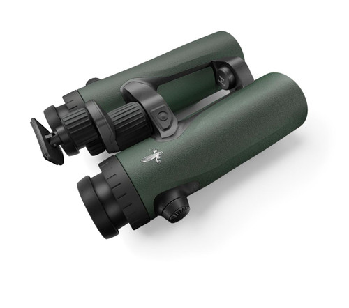 Swarovski EL Range 12x42, compact binoculars with green textured body and black focus and adjustment knobs.