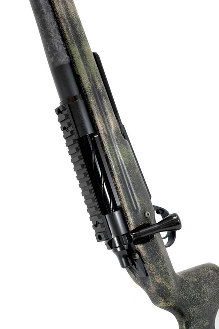 SOLD! Pathfinder in 7mm PRC, rifle with a camouflage pattern stock and black rail system for optics and accessories.