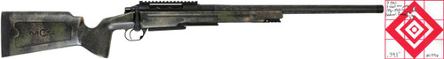 SOLD! Pathfinder in 7mm PRC, rifle with camouflage stock, scope mount, and black barrel, displayed with target and red diamond-shaped target grid.
