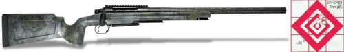 SOLD! Pathfinder in 7mm PRC rifle, black and green camo synthetic stock, long barrel, with product label 25-0483.