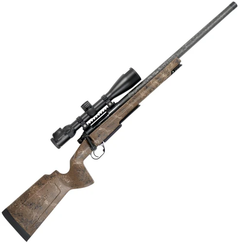Hunt Ready Package: Pathfinder in 6mm Creedmoor, rifle with camouflage stock, mounted scope, and barrel.