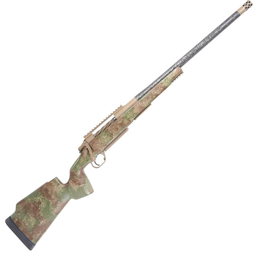 Product Carbon Hunter in 7mm PRC with 20-inch barrel, Texas Mirage camouflage pattern, and advanced rifle features.