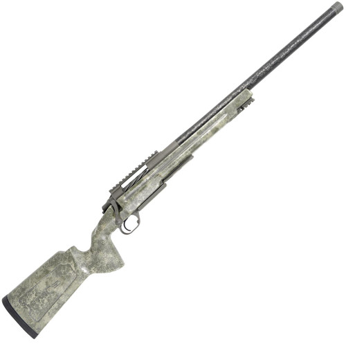 Carbon Hunter in 6.5 PRC, 22-inch Kalahari Mirage rifle with a camo pattern stock and barrel.