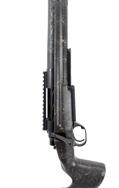 Pathfinder, product image of firearm with a camouflage pattern in black and brown tones.