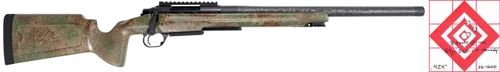 Pathfinder in 22 Creedmoor #26-1600, side view of a precision bolt-action rifle with a green and brown camouflage stock, black barrel, and top-mounted rail.