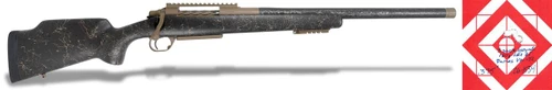 SOLD! Carbon Rifleman in 7mm PRC - 20" Dark Brown with T/B Web, side profile of a bolt-action rifle with a dark brown web-pattern stock, 20-inch barrel, and top rail on a white background.
