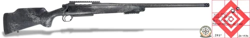 Carbon Rifleman in 300 PRC - 22" Stealth Mirage, side profile of a black carbon-fiber bolt-action rifle with a 22-inch threaded barrel, rail, and textured stock