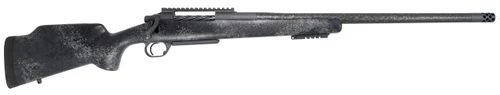Carbon Rifleman in 300 PRC - 22" Stealth Mirage, side profile of a bolt-action rifle with a black and gray Stealth Mirage finish, carbon-fiber stock, 22-inch barrel, and muzzle brake on a white background.