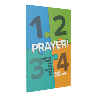 Front cover of the "1, 2, 3, 4, Prayer!" pocketbook by John Bradshaw, featuring the title in bold colorful numbering over a peaceful background.