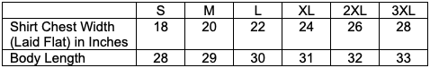 T-Shirt Sizing Chart