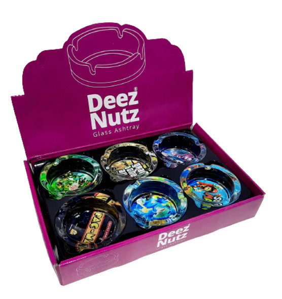 DEEZ NUTZ - GLASS ASHTRAY DISPLAY OF 6 - 85MM