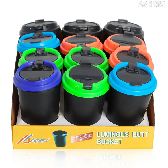 APEX - LUMINOUS BUTT BUCKET DISPLAY OF 12 - ASHTRAY WITH LID