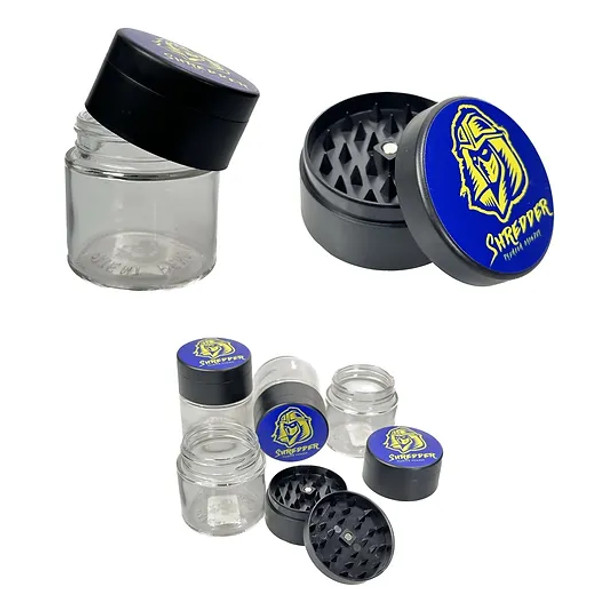 JAR - DISPLAY OF 15 - GRINDER + GLASS JAR COMBO - SHREDDER