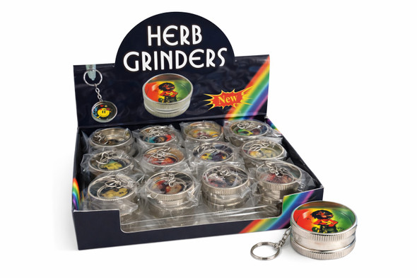 GRINDER - NOVELTY - MINI KEYCHAIN GRINDER BOB MARLEY DISPLAY OF 24