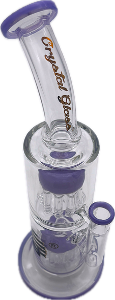 12" CRYSTAL GLASS TWO CHAMBER WATER PIPE 4098