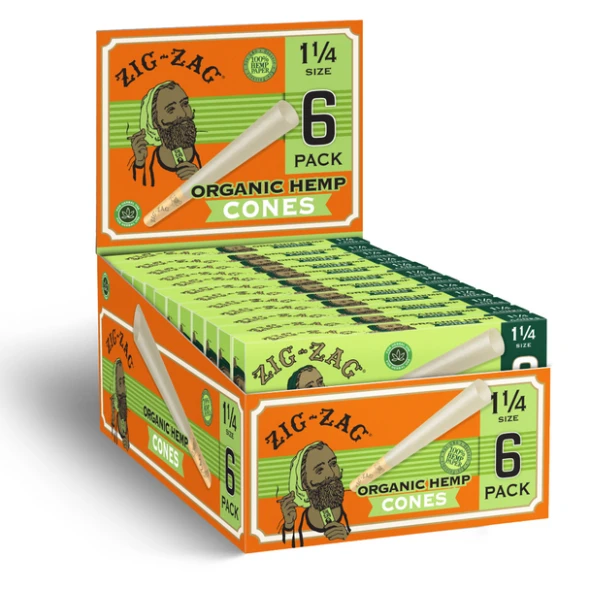 ZIG ZAG - ORGANIC HEMP CONES 24CT - 1 1/4 6PK