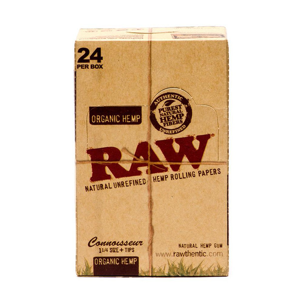 RAW - ORGANIC HEMP - CONNOISSEUR - 1 1/4 + TIPS- 24 PER BOX