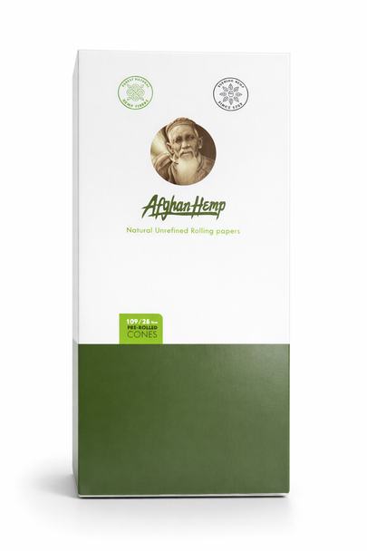 AFGHAN HEMP - NATURAL UNREFINED ROLLING PAPERS PRE-ROLLED CONES - 109/26MM SIZE - DISPLAY OF 1400 CONES