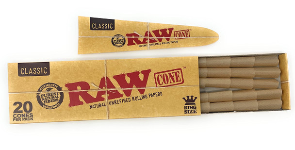 RAW - CLASSIC PRE ROLL CONE - 109MM/26MM - KING SIZE DISPLAY 20CT RAW - CLASSIC PRE ROLL CONE - 109MM/26MM - KING SIZE DISPLAY 20CT