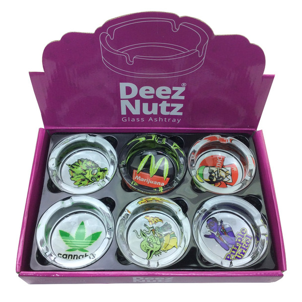 DEEZ NUTZ - GLASS ASHTRAY DISPLAY OF 6 - 85MM