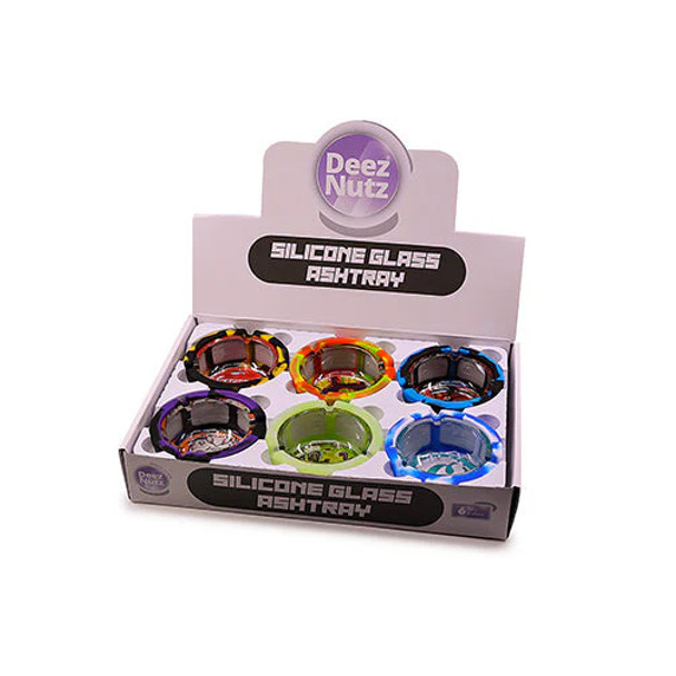 DEEZ NUTZ - SILICONE+GLASS ASHTRAY DISPLAY OF 6 - 85MM DEEZ NUTZ - SILICONE+GLASS ASHTRAY DISPLAY OF 6 - 85MM
