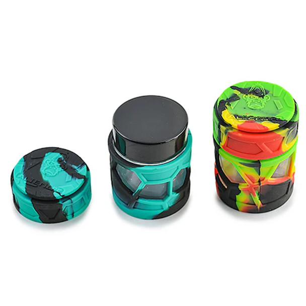 SPACE KING - SILICONE COVERED GLASS JAR - DISPLAY OF 6 - SILICONE + GLASS JAR BIG SPACE KING - SILICONE COVERED GLASS JAR - DISPLAY OF 6 - SILICONE + GLASS JAR BIG