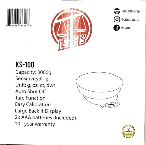 LEVELS - KITCHEN SCALE - KS100 3000G CAPACITY