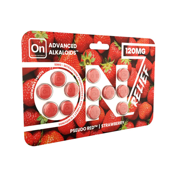 ON7 - 12 CHEWABLE TABLETS - 10MG PER TABLET - RELIEF - STRAWBERRY - 12 PACKS IN DISPLAY ON7 - 12 CHEWABLE TABLETS - 10MG PER TABLET - RELIEF - STRAWBERRY - 12 PACKS IN DISPLAY