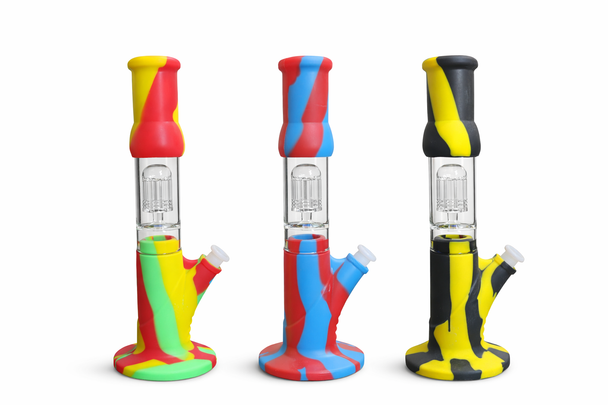 SILICONE - WATERPIPE - STRAIGHT SHOOTER WITH GLASS IN CENTER 15"