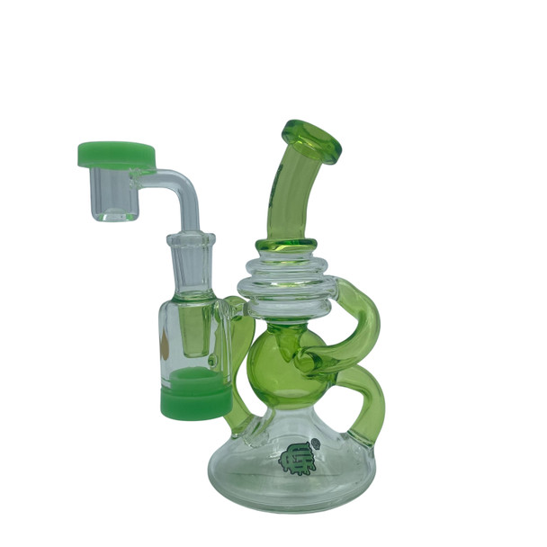 CRYSTAL GLASS - C6310 - RIG + BANGER + 5ML SILICONE CONTAINER [7'']