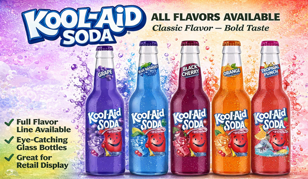 KOOL AID 12oz GLASS SODA BOTTLES - 12PCS/CASE (NEW FLAVOR)